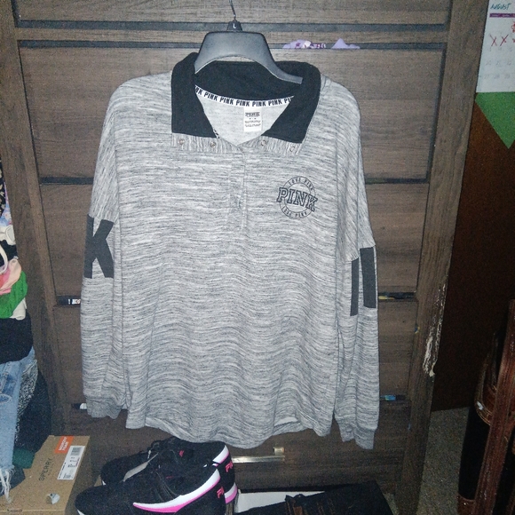 Victoria Secret PINK Grey Quarter Zip RETRO - Picture 1 of 7